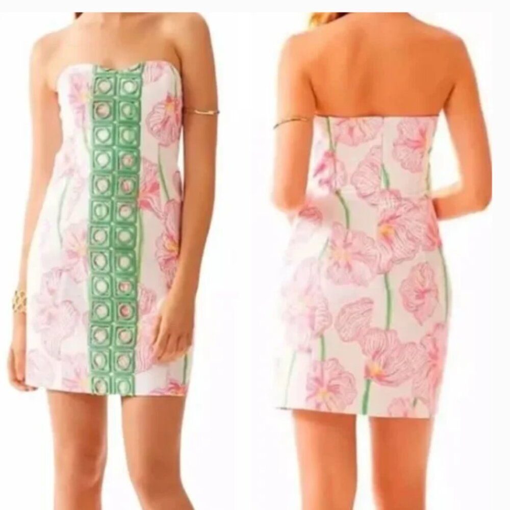 Lilly Pulitzer Strapless Floral Shift Dress in Pink and Green